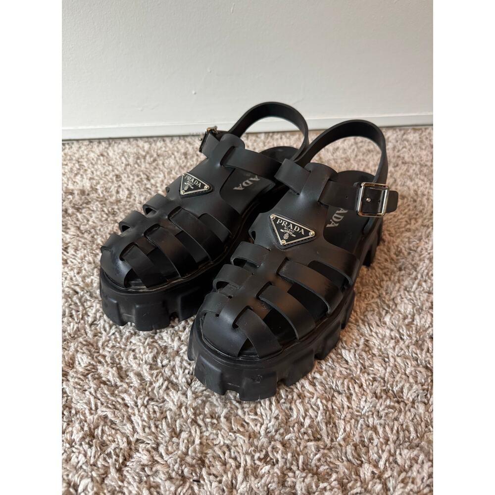 Prada 41 Rubber Monolith Sandals in Black - Picture 4 of 12